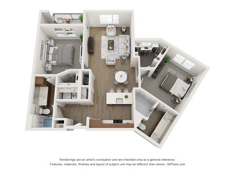 a stylized floor plan of a 1 bedroom floor plan